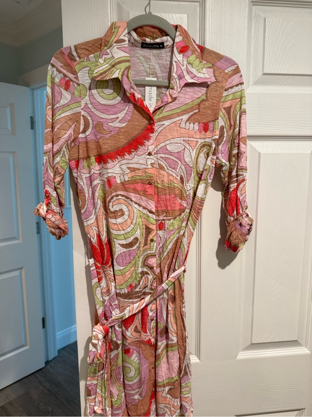 David Cline Pink Brown Multi-Print Wrap Dress